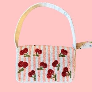 Beaded Red Cherry Embroidered Shoulder Bag